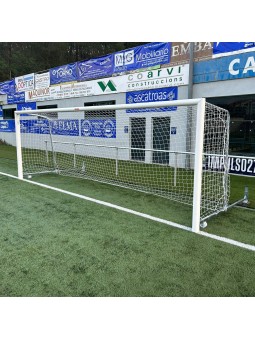 Juego porterías aluminio fútbol 7 90 mm abatibles con arquillos cincados