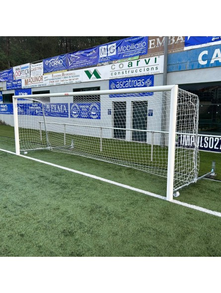Juego porterías aluminio fútbol 7 90 mm abatibles con arquillos cincados