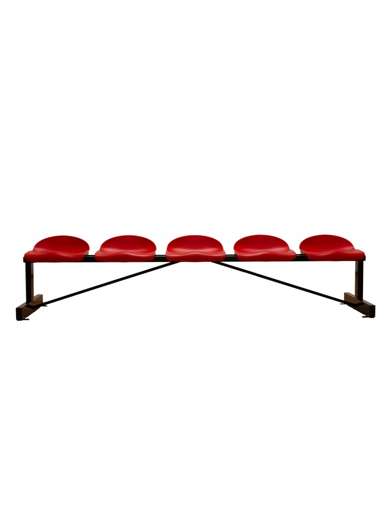 Banco metálico con asientos rojo pvc-5 plazas-