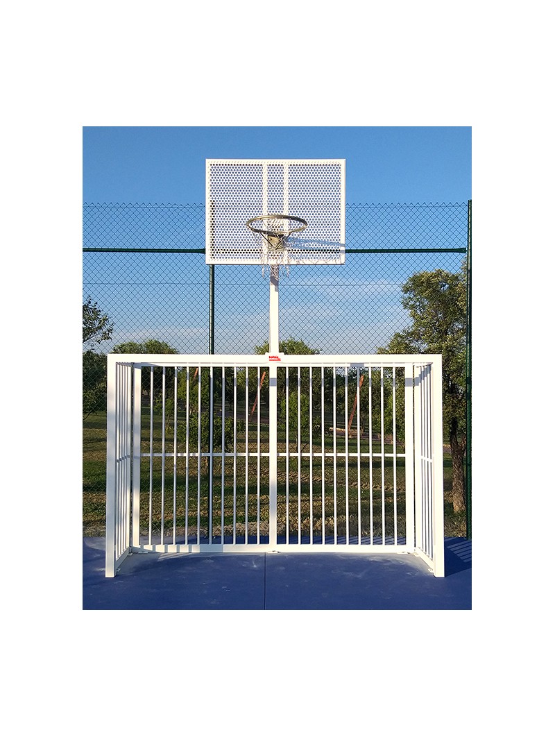 Juego porterias f.sala/balonmano - canasta basket antivandalica blanco