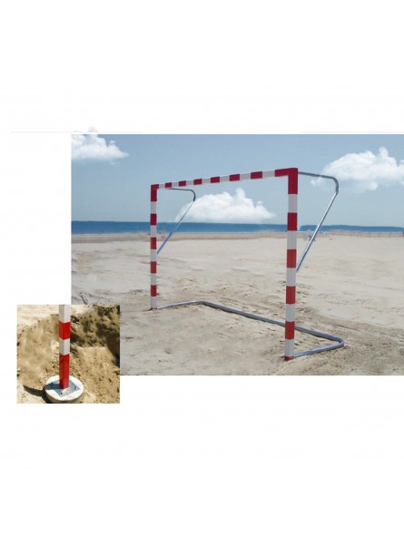 Juego de 2 porterías balonmano playa aluminio con pletina de amarre y arquillos y base galvanizada