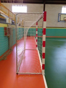 Juego porterías aluminio balonmano-fútbol sala 80x80 trasladables con base tubo redondo