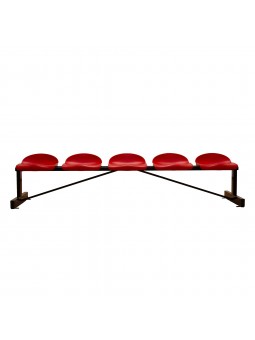 Banco metálico con asientos rojo pvc -5 plazas- respaldo bajo