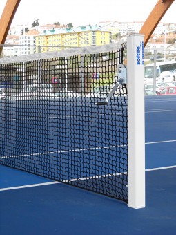 Juego postes tenis fijos aluminio sección cuadrada 80x80 mm